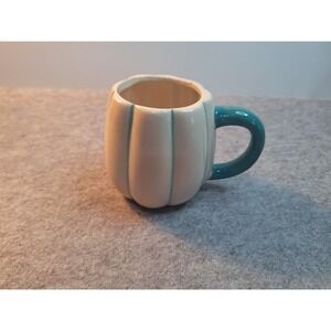 Royal Norfolk White & Teal Pumpkin Mug 16 oz. Happy Halloween/Seasonal/Holiday